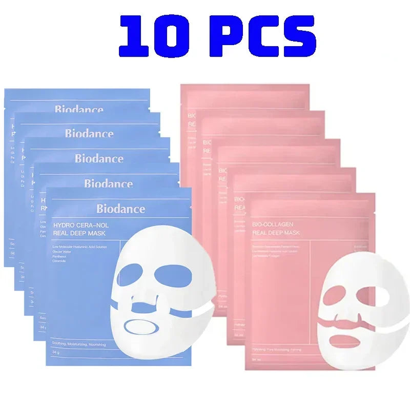 10Pcs Bio-Collagen Face Mask Firming Nourish Brightening Soft Gel Split Mask Shrink Pores Deep Hydrating Night Moisturized Masks