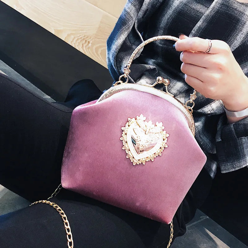 Evening Clutch Bag Women Bag Shiny Handbag Heart Shape Metal Clutches Bag