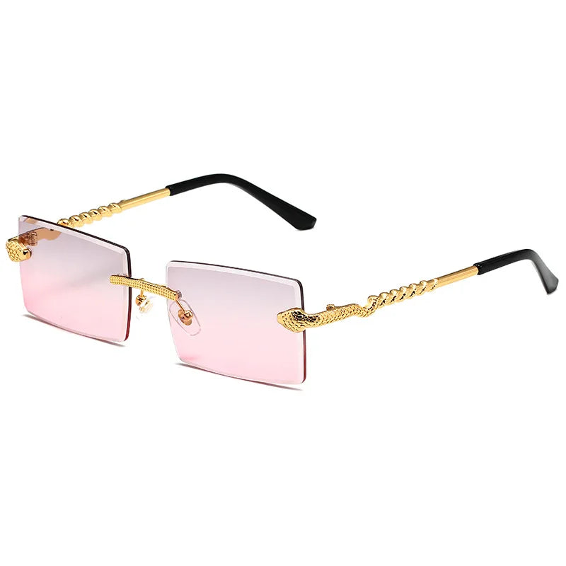 Rimless Rectangular Sunglasses Men  Fashion Vintage Twisted Snake Leg Gradient Shades