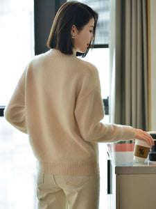 100% Pure Wool Sweater Women's Autumn/Winter Half High Collar Solid Color