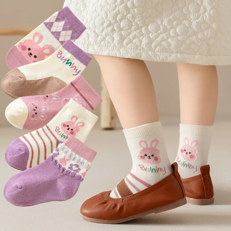 5 Pairs /lot Cute Baby Girls Socks Spring Autumn Cartoon Children Socks Infant Toddler