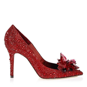 Red Crystal Covered Pointy Toe Pumps Luxury Rhinestone Cinderella Heels Wedding Shoes Bridal Stiletto Heel Women Shoes