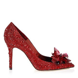Red Crystal Covered Pointy Toe Pumps Luxury Rhinestone Cinderella Heels Wedding Shoes Bridal Stiletto Heel Women Shoes