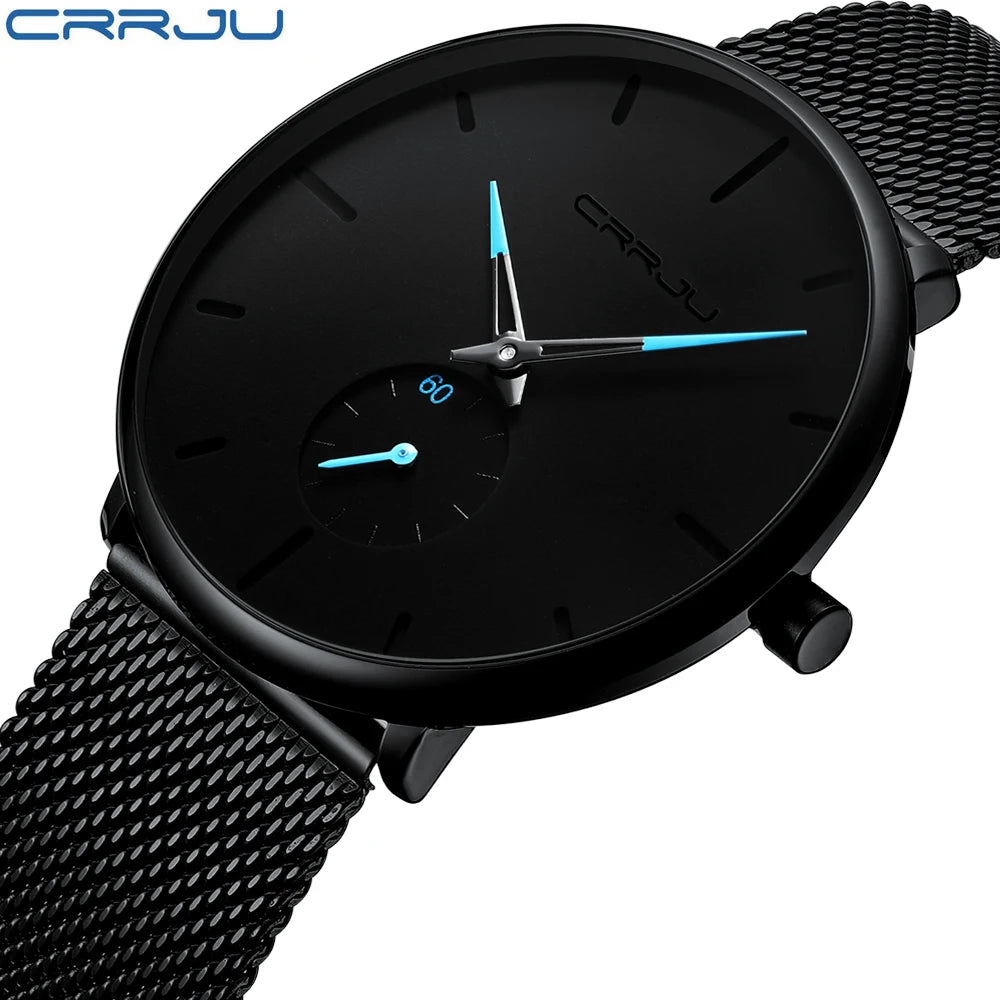 CRRJU Fashion Mens Watches Top Brand Luxury Quartz Watch Men Casual Slim Mesh Steel Waterproof Sport Watch Relogio Masculino