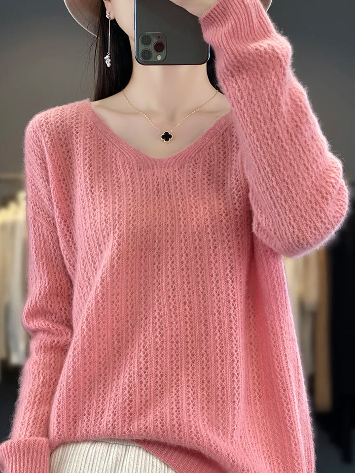 Women's Fashion Sweater V-Neck Pullover Long Sleeve