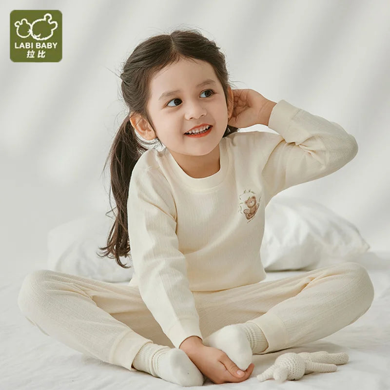 LABI BABY Children Pajamas Set Autumn Long Sleeve Cotton Tops Pants Sleep Suit Sleepwear