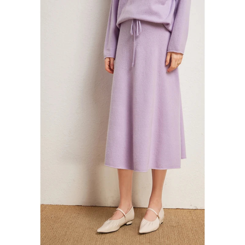 Autumn Winter 100% Cashmere Sweater Luxury Women's  Pullover Skirt Two Pieces Set