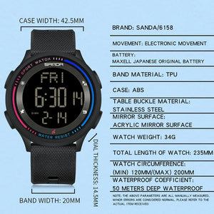 Fashion Digital Movement Teenager Students Hand Clock Trendy Water Resistant Outdoor