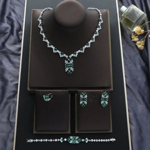 Luxury Geometric Diamond Square Zirconia Flower Pendant Dubai Naija Bridal Necklace Earrings Jewelry Set Official Website S538
