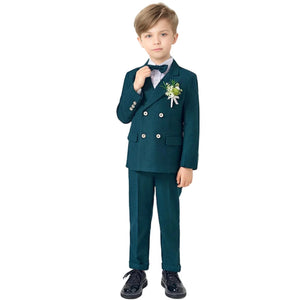 Children Formal Green 4pcs Suit Set Boys Birthday Wedding Party Performance Costume Kids Blazer Vest Pants Bowtie Outfit