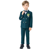 Children Formal Green 4pcs Suit Set Boys Birthday Wedding Party Performance Costume Kids Blazer Vest Pants Bowtie Outfit