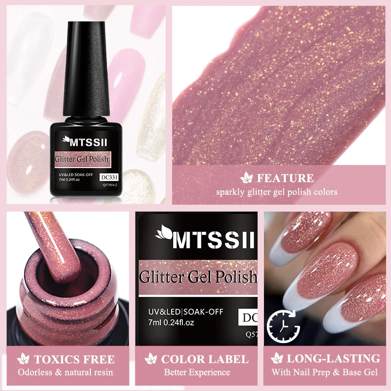 Mtssii 7ml Sparkling Glitter Gel Nail Polish Shining Sequins Colors Long Lasting For Manicure Soak Off Nail Art Gel Varnishes