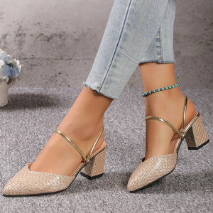 Low Heels Sandals Woman Summer Fashion High Heels  Luxury Shoes for Women Wedding Party Shoes