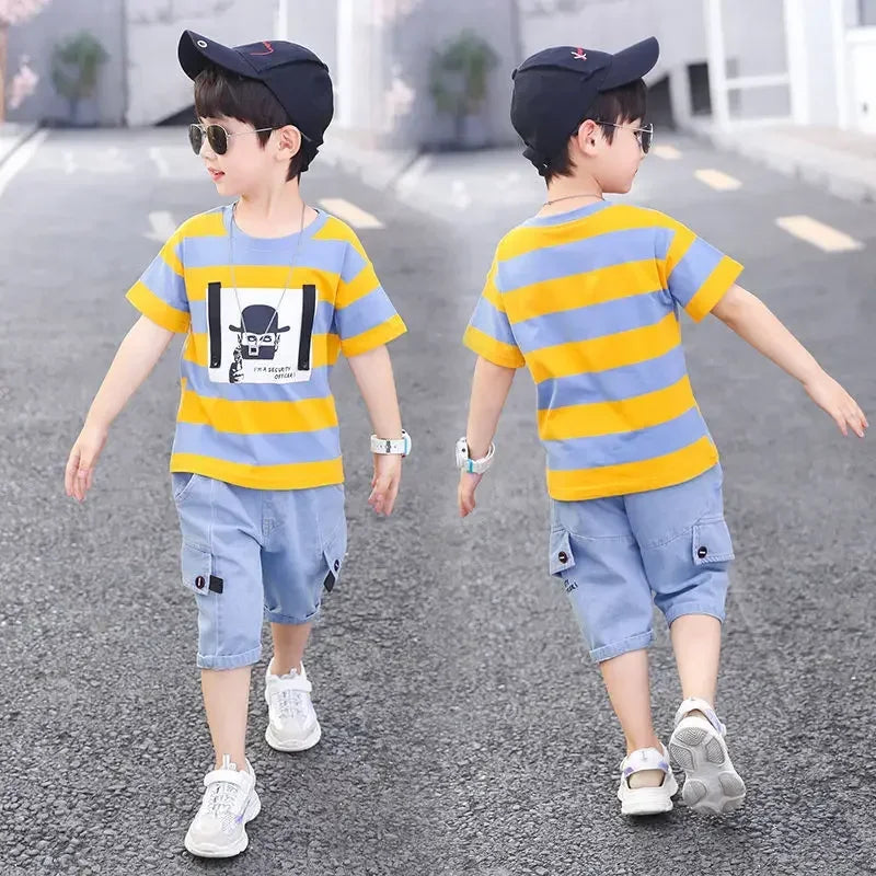 Kids Clothes Stripe Cotton T-shirt+Jeans Pant Boy Sets Infant Newborn Clothing