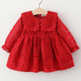 Girl Clothes Korean Fashion Doll Collar Long Sleeve Lace Baby 1st Birthday Dresses Princess