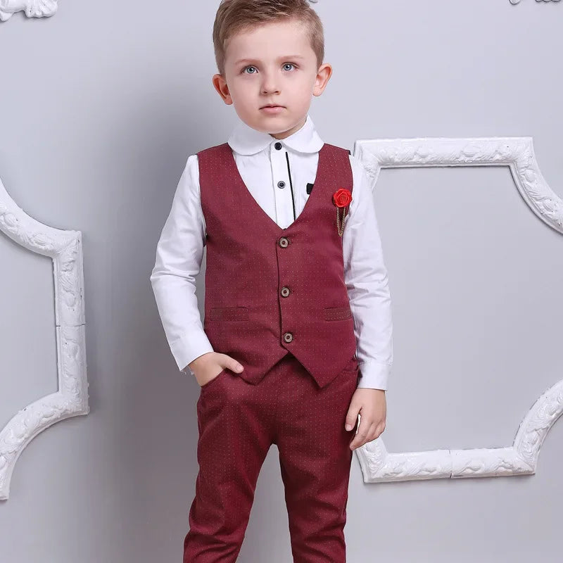 Korean Boy’s Gentlemen Suit Shirt Vest Trousers Three-piece Suit Boy Shirt Pants Suit 100-140cm Boy Children's Boy's Clothing