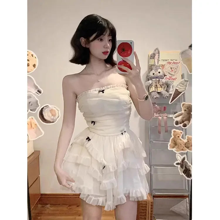 Even Party Black Dress Women Casual Corset Y2k Mini  Office Lady Sleeveless Bodycon Lace One Piece  Korean