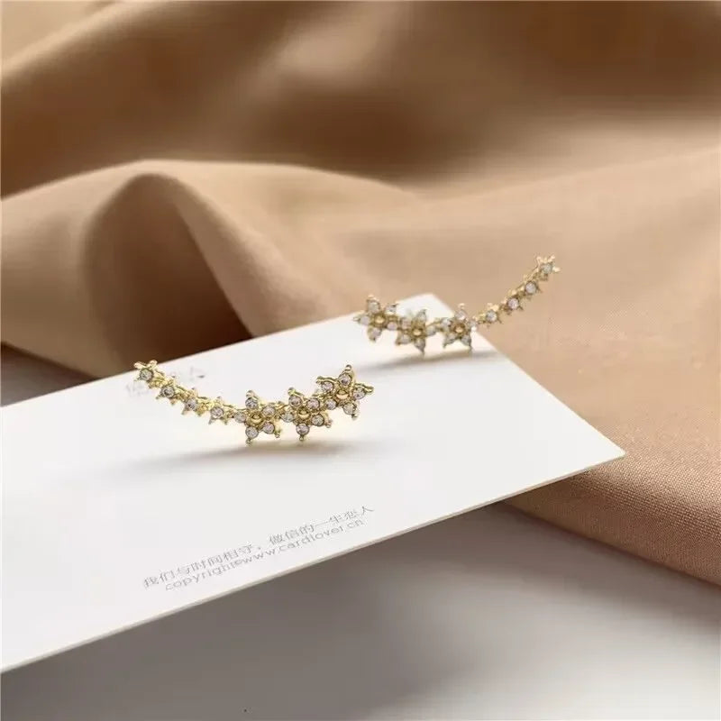 1 Pair Shiny Zircon Star Flower Climbing Earrings for Women Exquisite Sliver Color Crystal Statement Earrings Jewelry Gifts