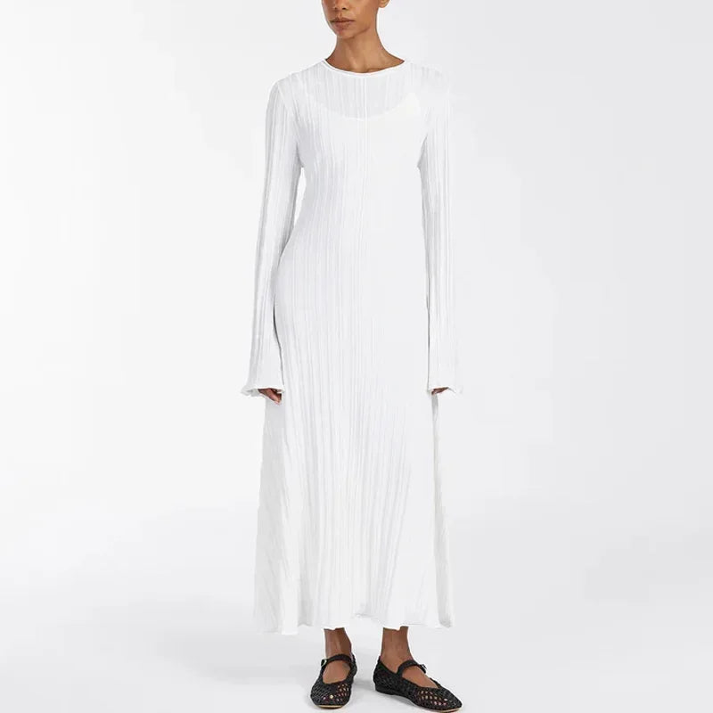 Winter Solid Loose Long Sleeve Tie Y2k Dress Casual Office Commuting Long Dress Female