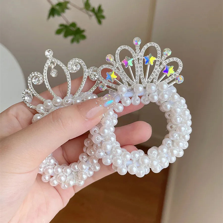 Crystal  Children'S Headband Headdress Princess Pearl hairpin Crown Flower Girl Hair Tie Rubber Band Hairband Hair Accessories