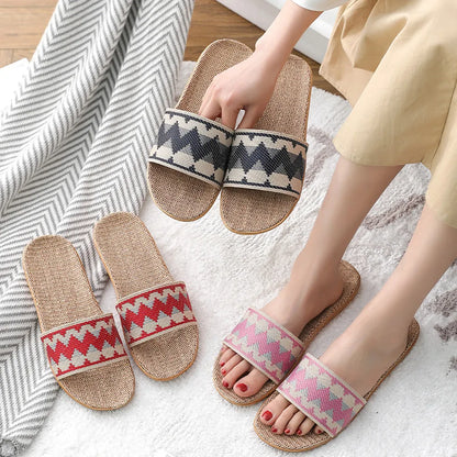 Casual Home Slippers Linen Sole Mixed Colors Fashion Comfort Flat Slippers