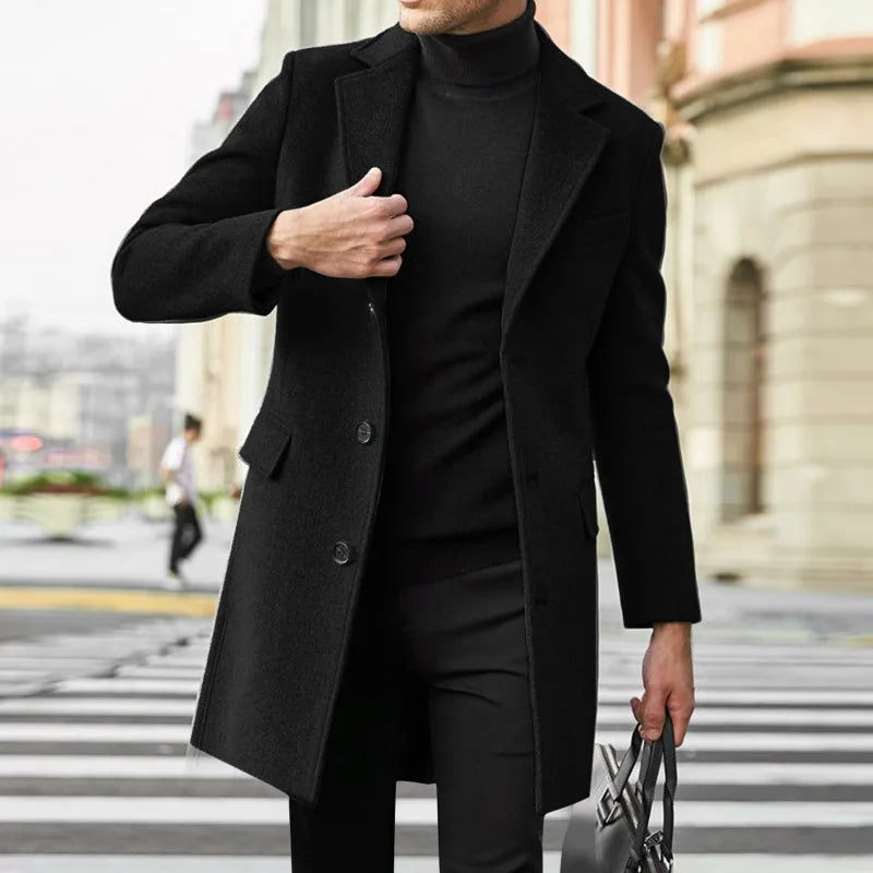 Autumn and Winter New Men's Windbreaker British Long sleeved Woolen Coat