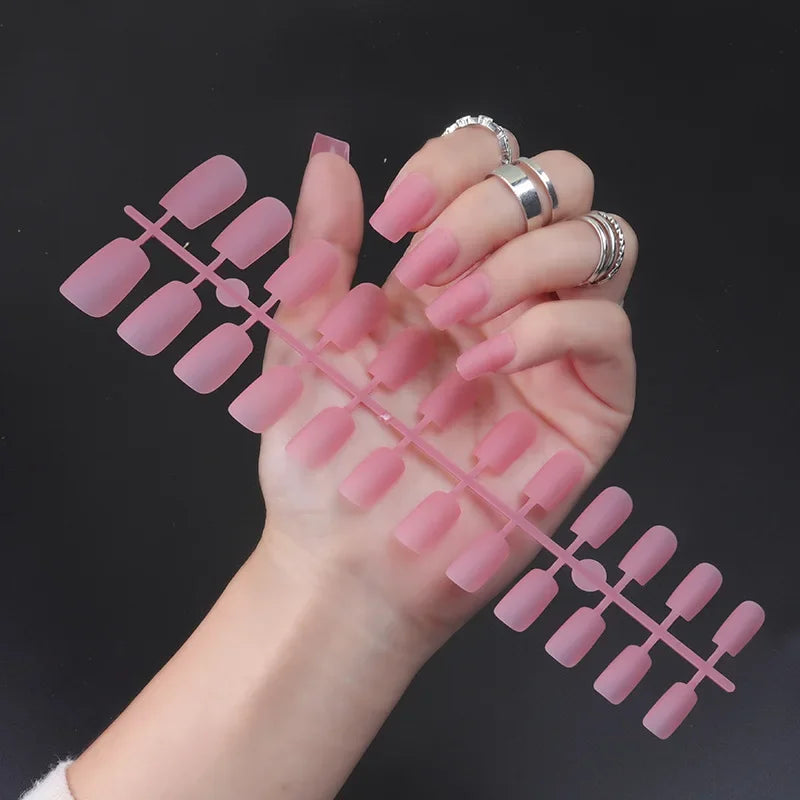 24Pcs/Set Matte False Nails Glue Square Head Frosted