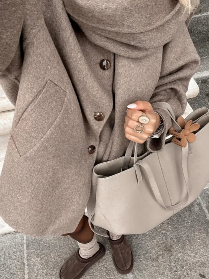 Collar Woolen Blends Jacket Women Elegant Long Sleeve Single Breasted Short Coats