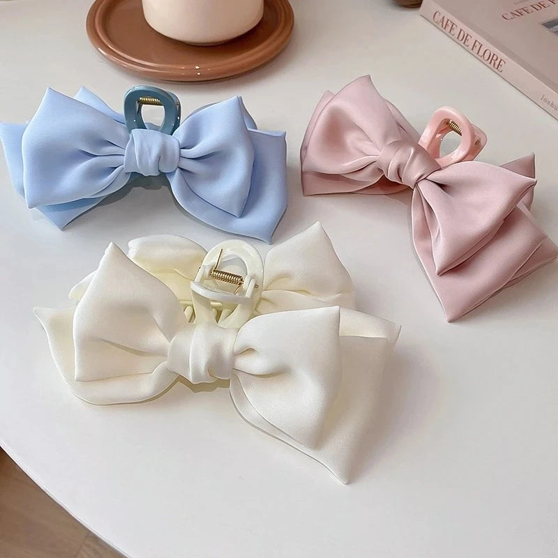 Fashion Women Bow Hairpin Korean Version Of Solid Color Butterfly Satin Hair Clips
