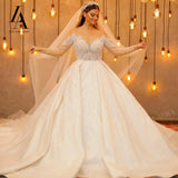 LelaAcra Long Sleeve Wedding Dress 2025 Sweetheart Beaded Backless A-Line Princess Bride Gown SM72 Plus Size Vestido de Noiva