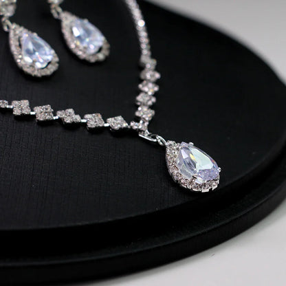 AINAMEISI Bridal Wedding Necklace Earrings Set Silver Rhinestone Necklace Bridal