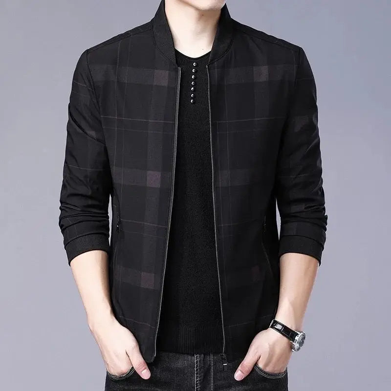 Casual Luxury Solid Color Men's Jacket Spring Autumn Thin V-neck Baseball Jacket for Men Zipper Up Jacket Man Outerwear Tops 3XL