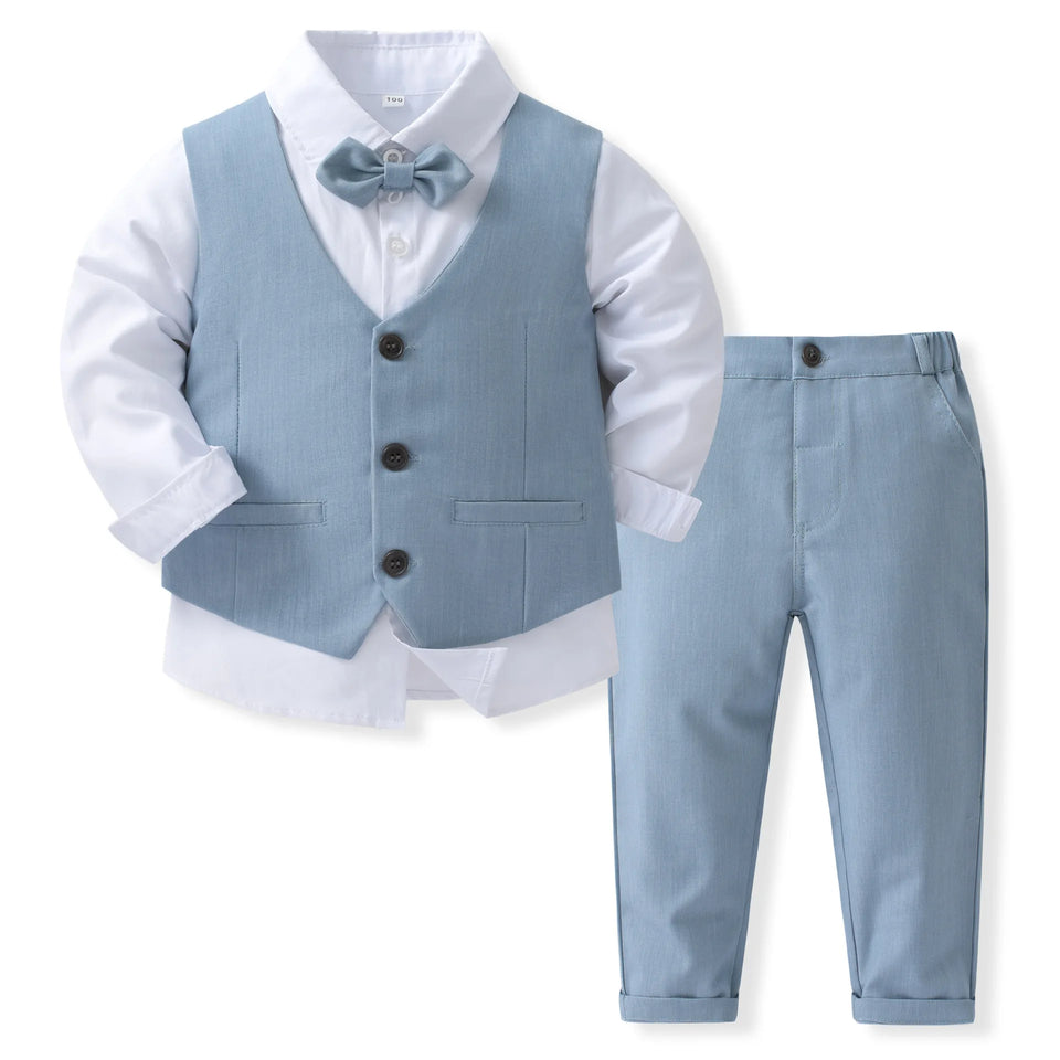 Pink Wedding Flower Suit for Kid Boy Spring Autumn Winter Gentleman Vest 4PCS Formal Sets 123456 Years Children Birthday Clothes
