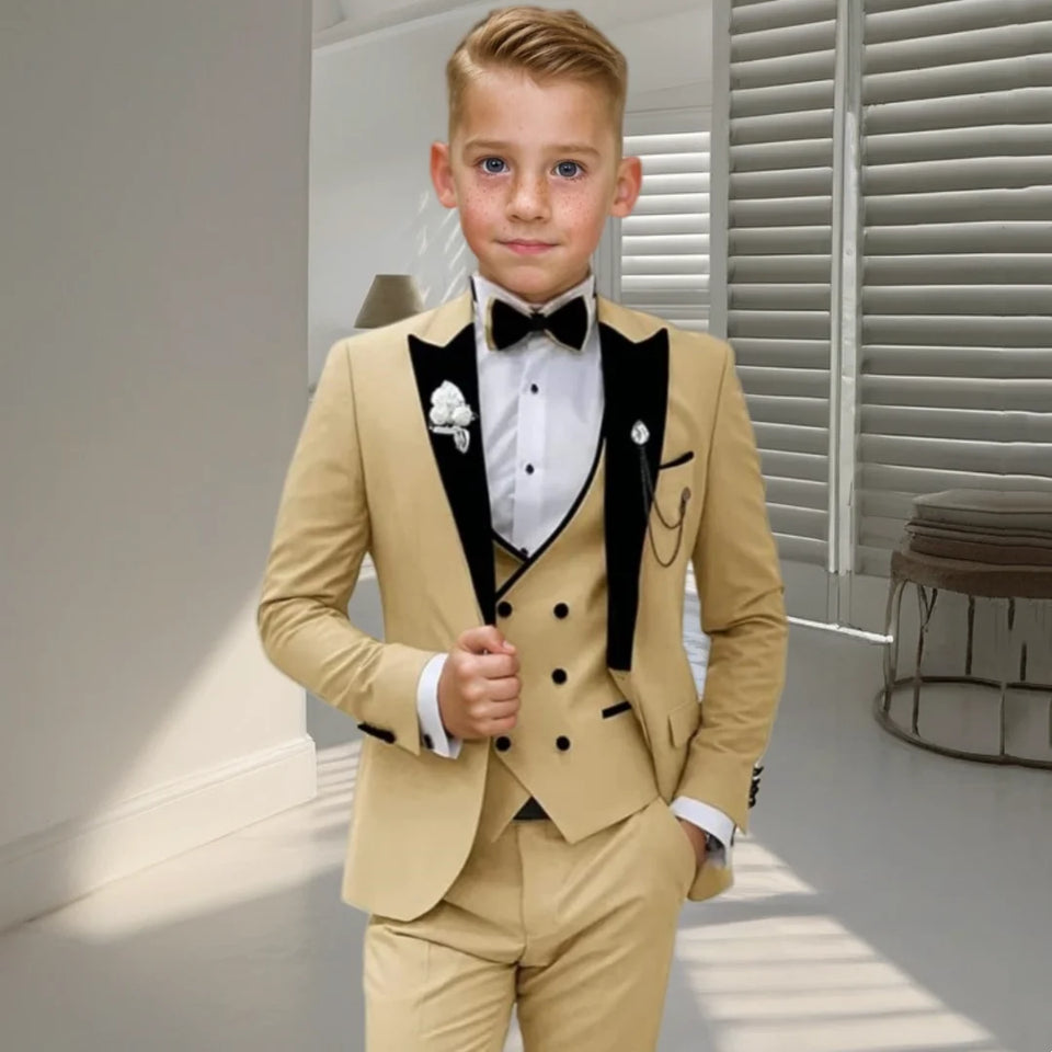 24h Ship Boy's Formal 4-piece Suit Set Including Blazer Vest Pants Bow-tie Smart Kids Tuxedo Suits Dress Wedding Ring Bearer