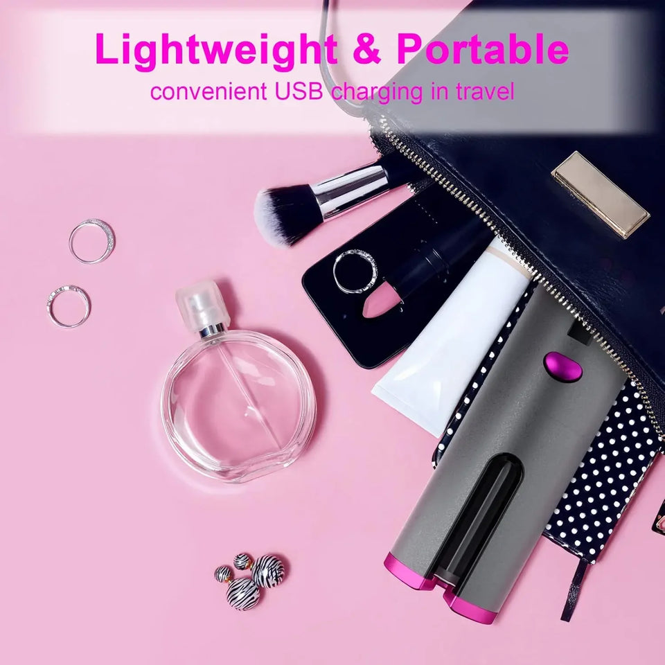 Automatic Wireless Hair Curler Cordless Rotating USB Rechargeable Curling Iron Display Temperature Adjustable Timing Hair Curler