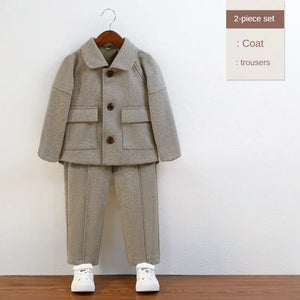 Children Autumn Outfits Gray Casual Blazers Jacket Trousers Two-piece 2 To 12 Years Kids School Uniform Spring Boys Wedding Suit