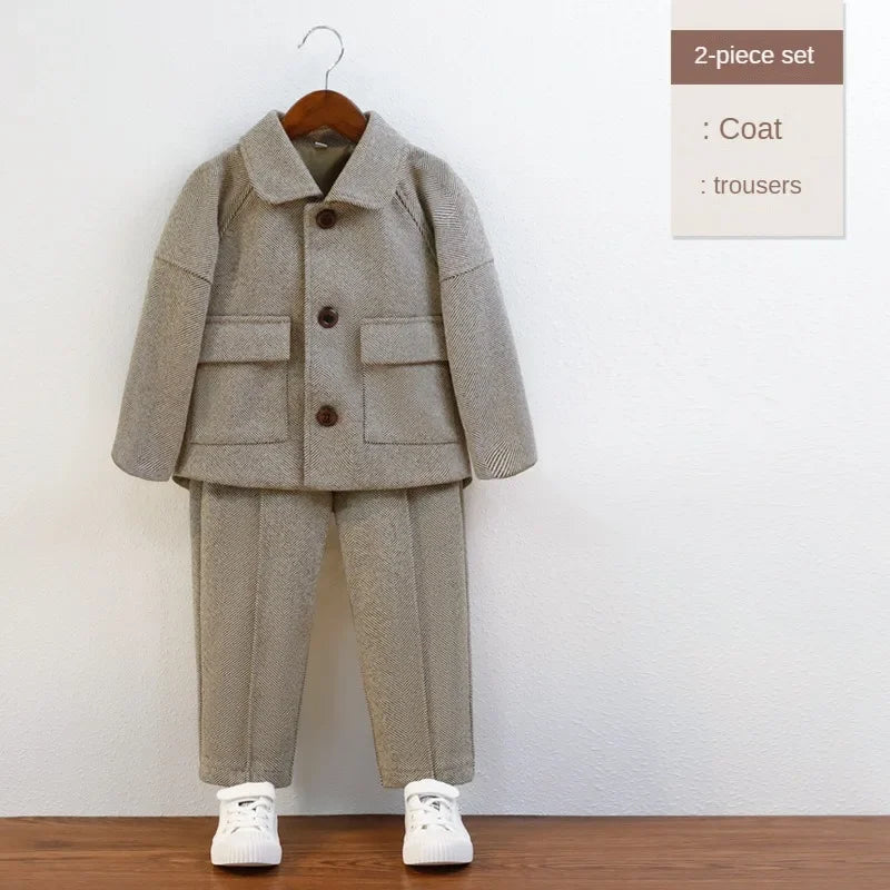 Children Autumn Outfits Gray Casual Blazers Jacket Trousers Two-piece 2 To 12 Years Kids School Uniform Spring Boys Wedding Suit
