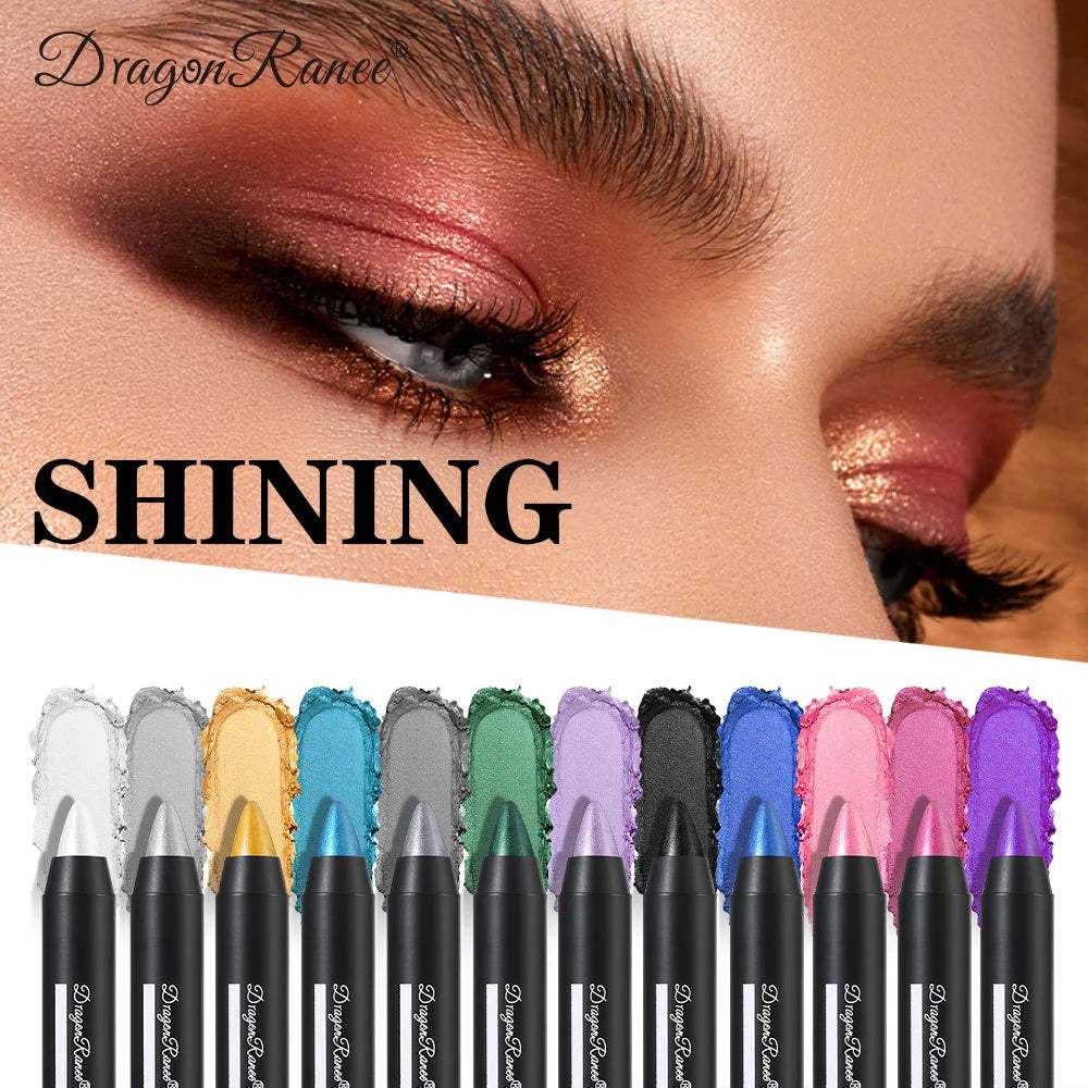 Smoky Dark Green Eyeshadow Pencil Stick Waterproof Pearlescent 12 Colors Metallic Glitter Eye Shadow Highlighter Pen Makeup Tool