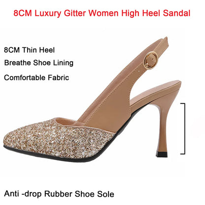 Luxury Glitter Women High Heels Shoes Comfortable Sexy Pointed Toe Female  Heels Sandals