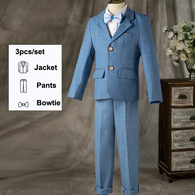 Children Formal Wedding Party Suit Set Boys Birthday Party Performance Chorus Costume Kids Blazer bowtie Pants Clothing Set
