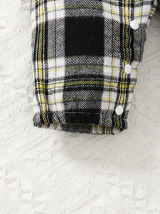 Newborn Literary Style Boy Baby Lapel False Strap Black Plaid Color