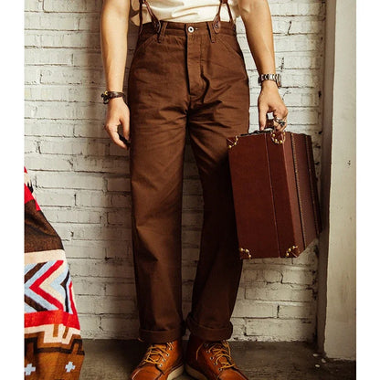 Red Tornado Retro Casual Chino Vintage Men Pants High Rise Straight Leg Trousers