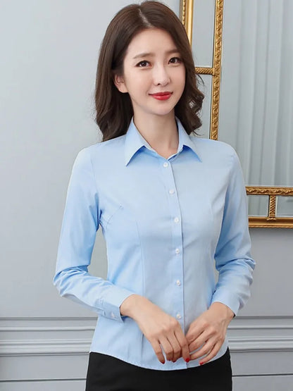 Female Long-sleeve Professional Shirt Formal Dress Large Size Work Clothes OL Button Womens Tops