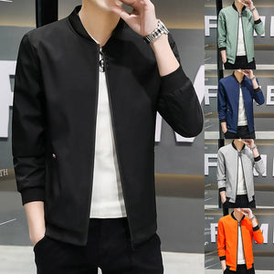 New Men's Jacket Coat Simple Solid Baseball Neck Zipper Windbreaker Coat Cycling Coat