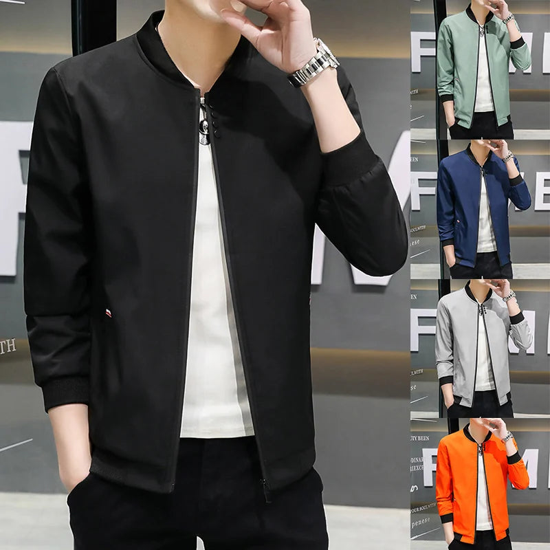 New Men's Jacket Coat Simple Solid Baseball Neck Zipper Windbreaker Coat Cycling Coat