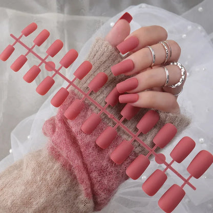 24Pcs/Set Matte False Nails Glue Square Head Frosted