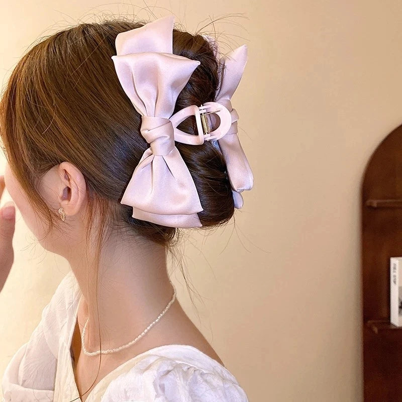 Fashion Women Bow Hairpin Korean Version Of Solid Color Butterfly Satin Hair Clips