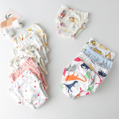 Boy Cartoon Muslin Cotton Underwear Cloth Panties Reusable Waterproof Potty Learning Diaper