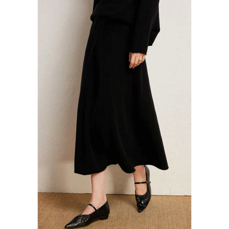 Autumn Winter 100% Cashmere Sweater Luxury Women's  Pullover Skirt Two Pieces Set