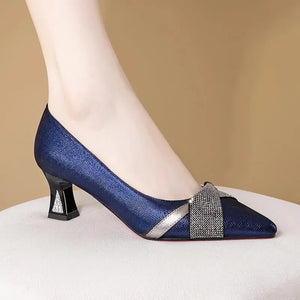 Women Fashion High Quality Black Sexy High Heel Pumps for Party Lady Cute Night Club Blue Crystal Stiletto Heel Shoes A12